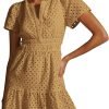 Saonta  Womens 2024 Summer Short Dress V Neck Short Sleeve A Line Hollow Out Lace Ruffle Cute Casual Beach Party Dresses