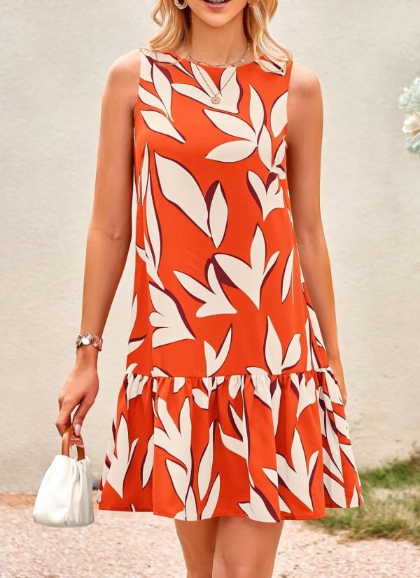 Saonta  Women's 2024 Summer Floral Mini Dress Sleeveless Cut Out Backless Ruffle Boho Beach Vacation Short Sundresses