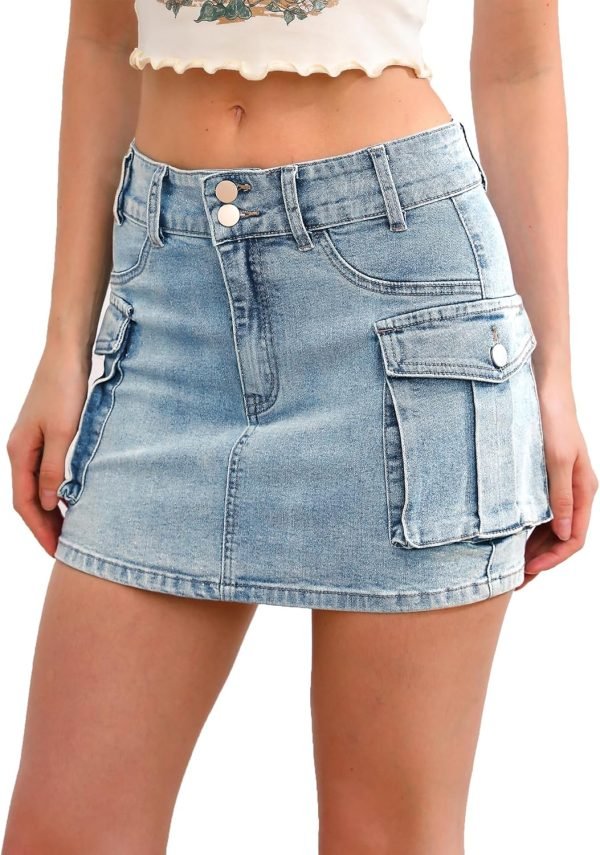 Low Waist Saonta  Skirt Women Button Mini Saonta  Denim Skirt with Pocket Mini Skirt