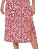 Saonta  Women's Sexy Boho Floral Split Thigh High Waist Swing Midi Skirt