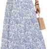 Saonta  Women's Floral Print Elastic High Waist Pleated Ruffle Flowy Long Skirts