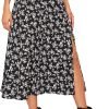 Saonta  Women's Boho Floral High Waist Split A Line Midi Skirt