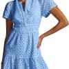 Saonta  Womens 2024 Summer Short Dress V Neck Short Sleeve A Line Hollow Out Lace Ruffle Cute Casual Beach Party Dresses