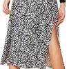 Saonta  Women's Sexy Boho Floral Split Thigh High Waist Swing Midi Skirt
