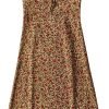 Saonta  Women's Floral Dress Low-Cut Square Neck Spaghetti Strap Tie Bodycorn Dresses