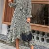 Saonta  Women Long Sleeve Wrap Maxi Dress V Neck Boho Floral High Waist Flowy Ruffle 2024 Spring Summer Dresses with Belt