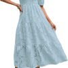 Saonta  Women's 2024 Summer Puff Sleeve Smocked Floral Dress Crewneck Lace Flowy Tiered Midi Dresses