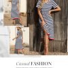 Saonta  Summer Dress Casual Womens Fashion Short Sleeve Maxi Dress T Shirt Dress Striped Long Color Block Maxi Dress