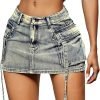 Saonta  Skirt Women y2k Button Mini Jeans Skirt Denim Skirt with Pocket Low Waist