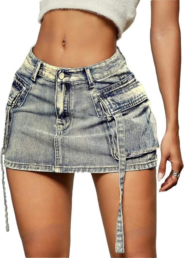 Saonta  Skirt Women y2k Button Mini Jeans Skirt Denim Skirt with Pocket Low Waist