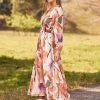 Saonta  Women's 2024 Fall Boho Maxi Dress Casual Long Sleeve V Neck Printed Beach Long Flowy Dresses