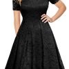 Saonta  Women's Vintage Floral Lace Short Sleeve Boat Neck Cocktail Party Swing Dress