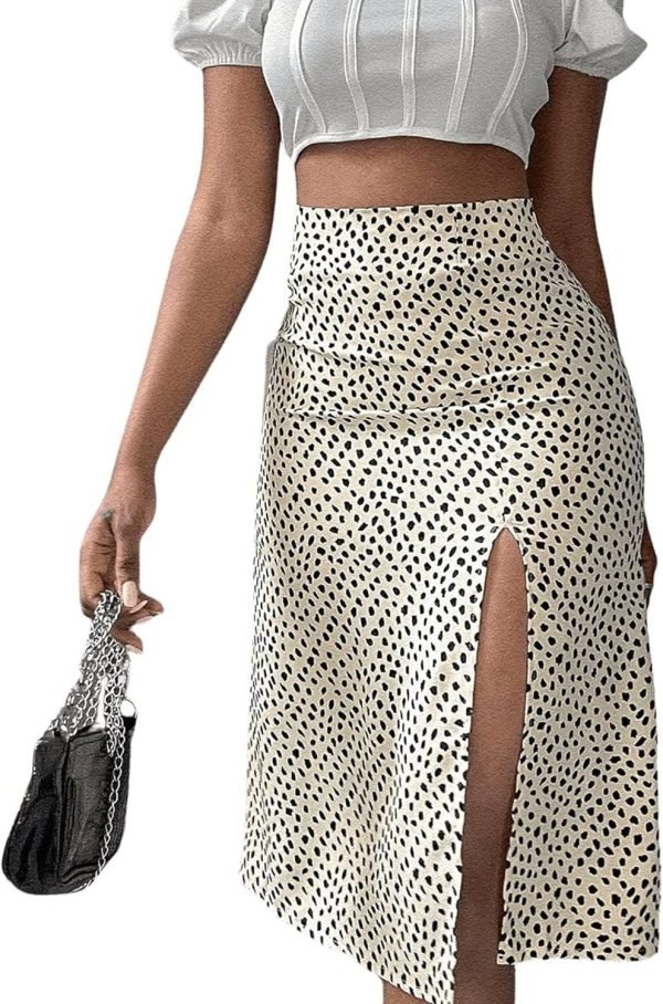 Saonta  Women's Boho Floral High Waist Split A Line Midi Skirt