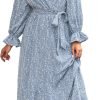 Saonta  Women Long Sleeve Wrap Maxi Dress V Neck Boho Floral High Waist Flowy Ruffle 2024 Spring Summer Dresses with Belt