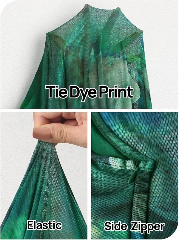 Saonta  Women's Summer Bodycon Tie Dye Dress Sleeveless Crew Neck Mesh Cocktail Party Maxi Dresses