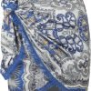 Saonta  Slit Skirt for Women Boho Print Tie Side Wrap Tassel Casual Beach Mini Skirt