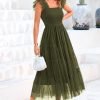 Saonta Womens 2024 Summer Casual Sleeveless Smocked Ruffle Tulle Flowy Beach Sundress