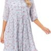 Saonta  Women's Short Sleeve V-Neck 3/4 Sleeve Button Up Chiffon Floral Pleated Midi Swing Dress with Belt