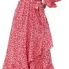 Saonta  Women Long Sleeve Wrap Maxi Dress V Neck Boho Floral High Waist Flowy Ruffle 2024 Spring Summer Dresses with Belt