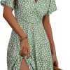 Saonta  Womens Sundress Summer Floral Short Sleeve Wrap V Neck A-Line Midi Dress