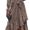 Saonta  Women Long Sleeve Wrap Maxi Dress V Neck Boho Floral High Waist Flowy Ruffle 2024 Spring Summer Dresses with Belt
