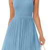 Saonta Women's Summer Sleeveless Mini Dress 2024 Crewneck Knit A Line Pleated Swing Casual Basic Short Dress