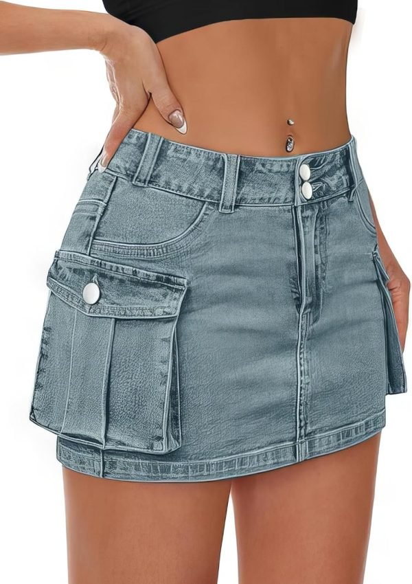 Low Waist Saonta  Skirt Women Button Mini Saonta  Denim Skirt with Pocket Mini Skirt