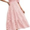 Saonta  Women's 2024 Summer Puff Sleeve Smocked Floral Dress Crewneck Lace Flowy Tiered Midi Dresses
