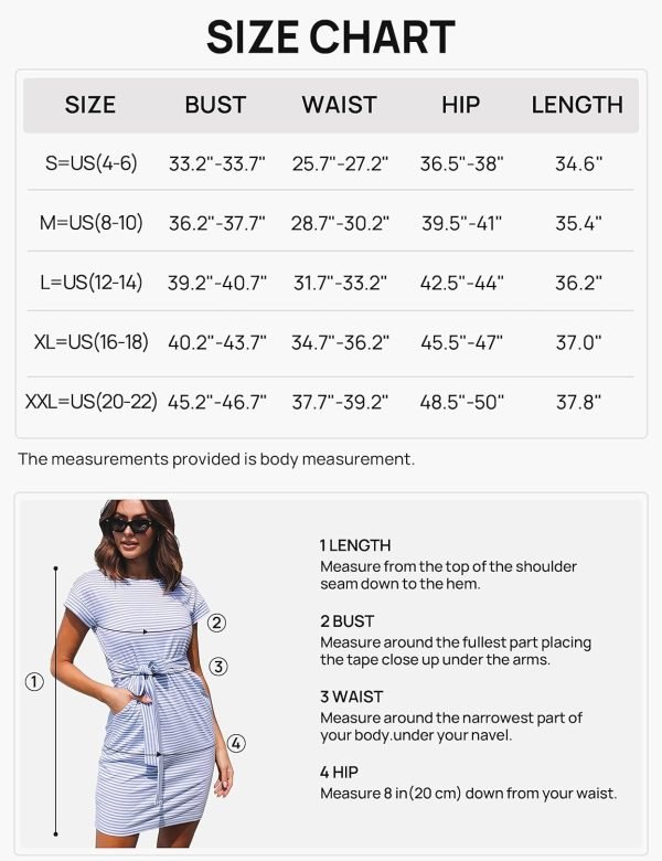 Saonta  Women's Summer Striped Short Sleeve T Shirt Dress Casual Tie Waist with Pockets