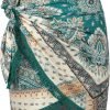Saonta  Slit Skirt for Women Boho Print Tie Side Wrap Tassel Casual Beach Mini Skirt