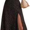 Saonta  Women's Sexy Boho Floral Split Thigh High Waist Swing Midi Skirt