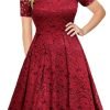 Saonta  Women's Vintage Floral Lace Short Sleeve Boat Neck Cocktail Party Swing Dress