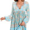Saonta  Womens Long Sleeve Floral Casual Print Cotton Mini Tunic Dress