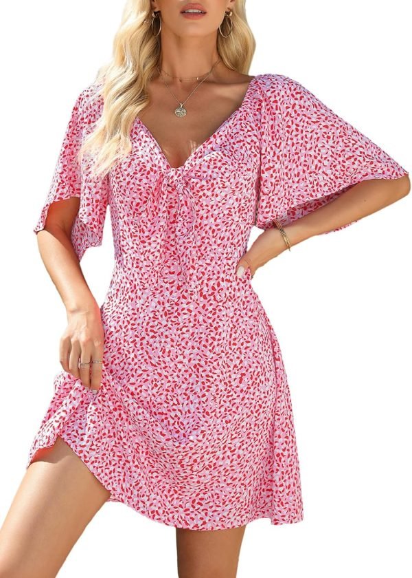 Saonta  Womens Dresses 2024 Spring Summer Deep V Neck Elegant Bow tie Mini Dress S-XL