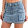 Low Waist Saonta  Skirt Women Button Mini Saonta  Denim Skirt with Pocket Mini Skirt