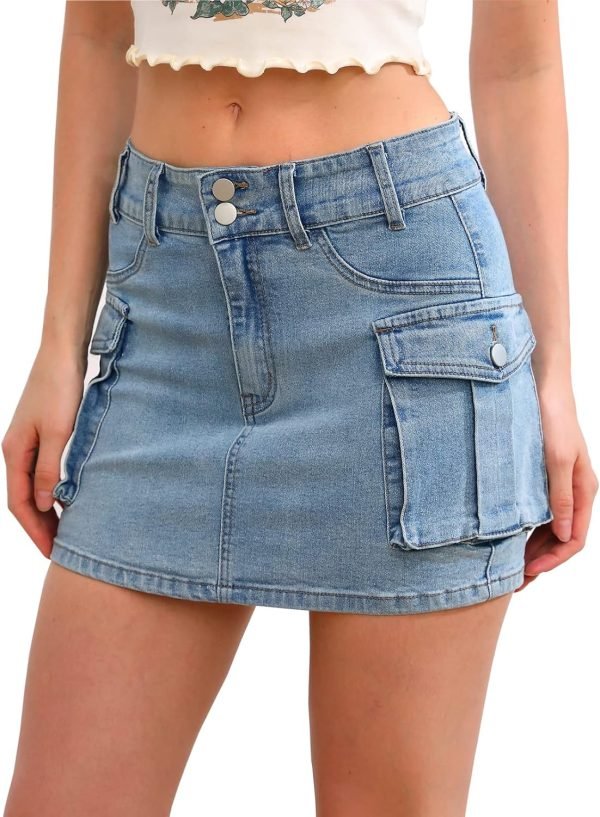 Low Waist Saonta  Skirt Women Button Mini Saonta  Denim Skirt with Pocket Mini Skirt