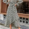 Saonta  Women Long Sleeve Wrap Maxi Dress V Neck Boho Floral High Waist Flowy Ruffle 2024 Spring Summer Dresses with Belt