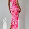 Saonta  Women's Summer Maxi Bodycon Dresses Strapless Tube Top Printed Long Party Club Slit Dress