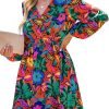 Saonta  Women's Floral Print Chiffon A-Line Mini Dress Long Peasant Sleeves