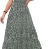 Saonta Women's 2024 Summer Casual Floral Print Short Flutter Sleeve Crew Neck Smocked High Waist Flowy Maxi Dress