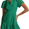 Saonta  Womens 2024 Summer Short Dress V Neck Short Sleeve A Line Hollow Out Lace Ruffle Cute Casual Beach Party Dresses