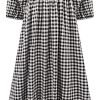 Saonta  Women's Summer Cotton Puff Sleeves Casual Vintage Polka Dots Print Off Shoulder Midi Dress
