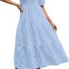 Saonta  Women's 2024 Summer Puff Sleeve Smocked Floral Dress Crewneck Lace Flowy Tiered Midi Dresses