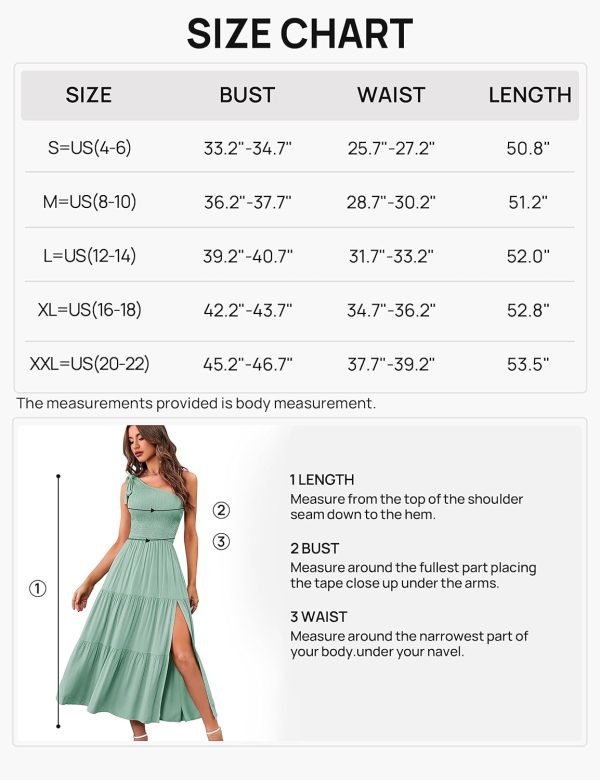 Saonta  Women's Summer One Shoulder Sleeveless Knot Smocked Midi Dress Split Tiered Flowy Dresses