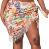 Saonta  Women's Floral Tie Side Wrap Tassel Mini Skirt Cover Up Beach Skirt