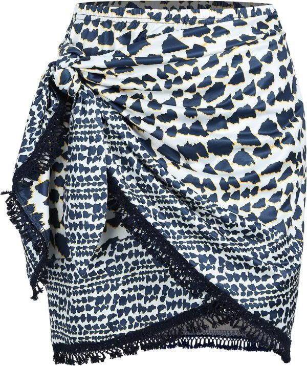 Saonta  Slit Skirt for Women Boho Print Tie Side Wrap Tassel Casual Beach Mini Skirt