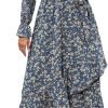 Saonta  Women Long Sleeve Wrap Maxi Dress V Neck Boho Floral High Waist Flowy Ruffle 2024 Spring Summer Dresses with Belt