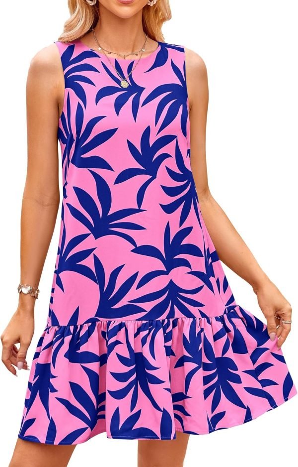 Saonta  Women's 2024 Summer Floral Mini Dress Sleeveless Cut Out Backless Ruffle Boho Beach Vacation Short Sundresses