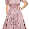 Saonta  Women's Vintage Floral Lace Short Sleeve Boat Neck Cocktail Party Swing Dress