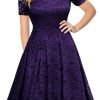 Saonta  Women's Vintage Floral Lace Short Sleeve Boat Neck Cocktail Party Swing Dress
